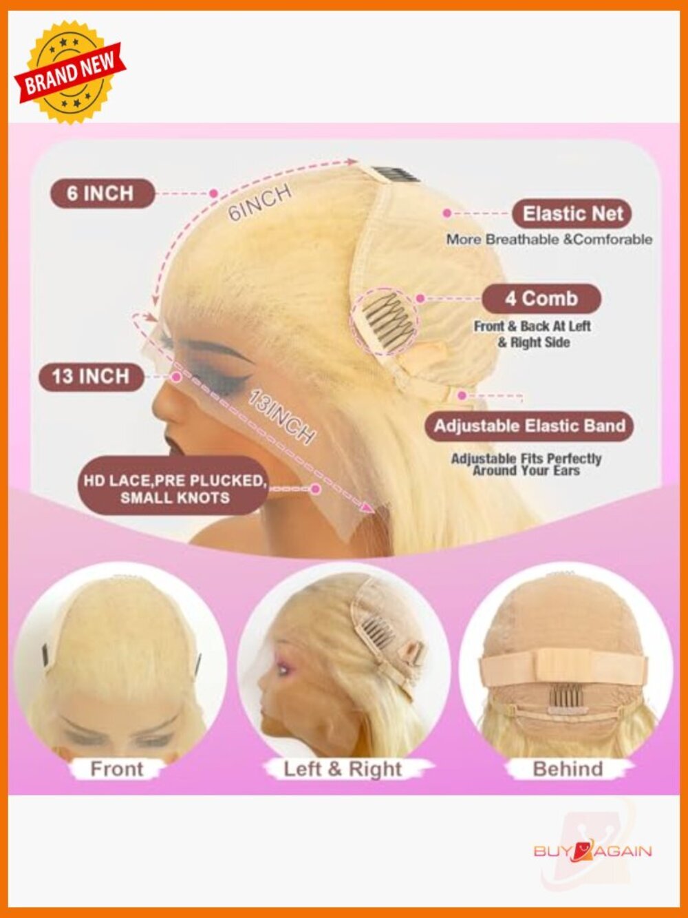 30 inch 613 Lace Front Wig Human Hair Straight 200 Density Pre Plucked Glueless - Picture 5 of 6
